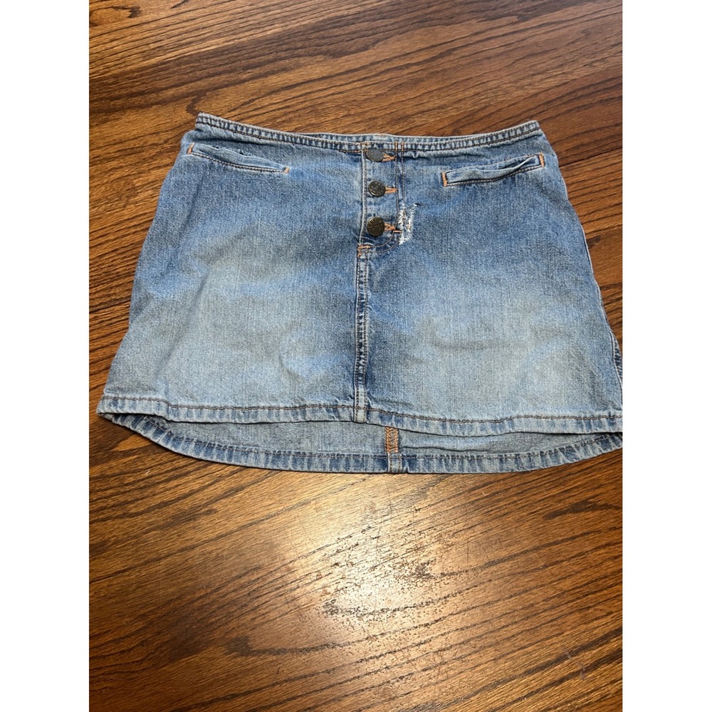 Vintage Mudd Jeans Denim Mini Skirt Y2K Low Rise Button Fly Blue Cotton Size‎ 0